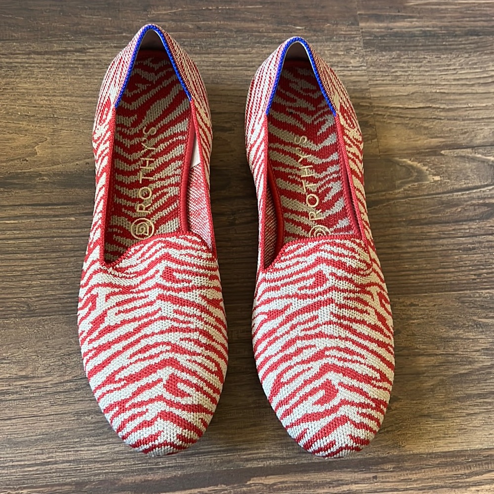 Red and Grey Zebra Rothy’s Loafers